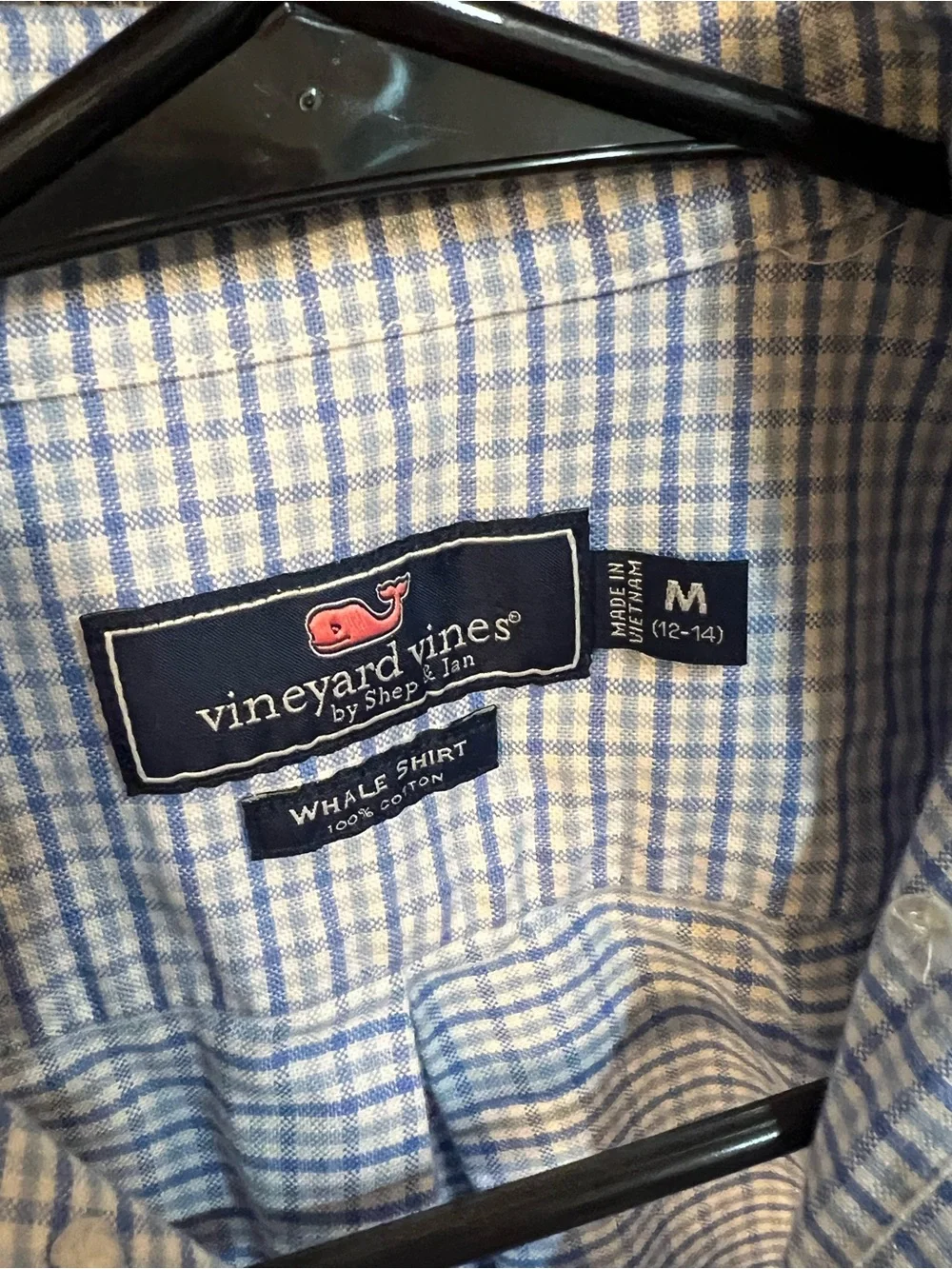 Boys vineyard vines blue plaid button down m 12-14